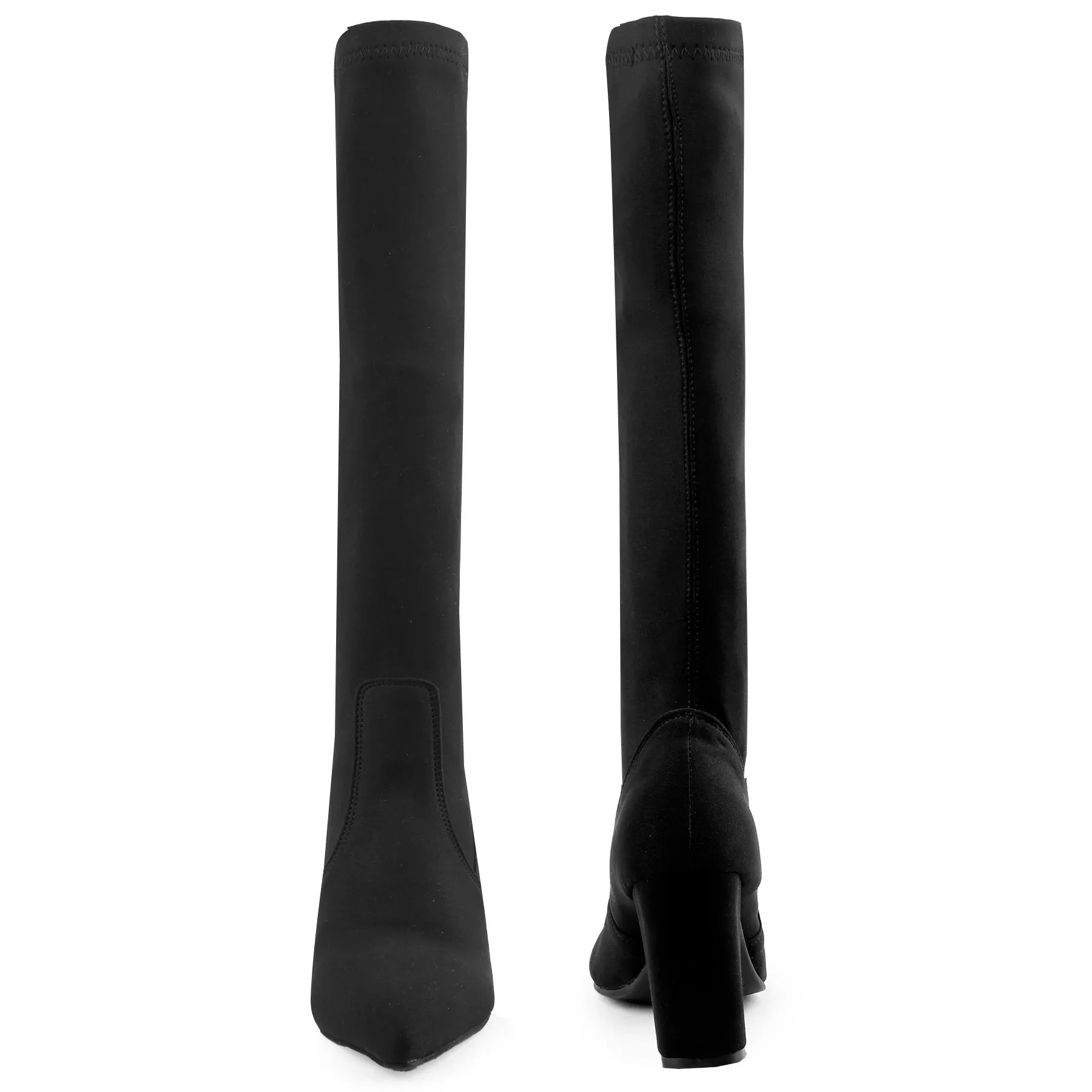 Designer black vegan knee-high boots women sleek silhouette everyday luxury