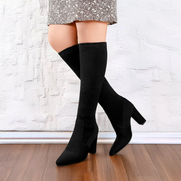 Luxury black vegan knee-high boots women’s timeless style – Marco Bellorri