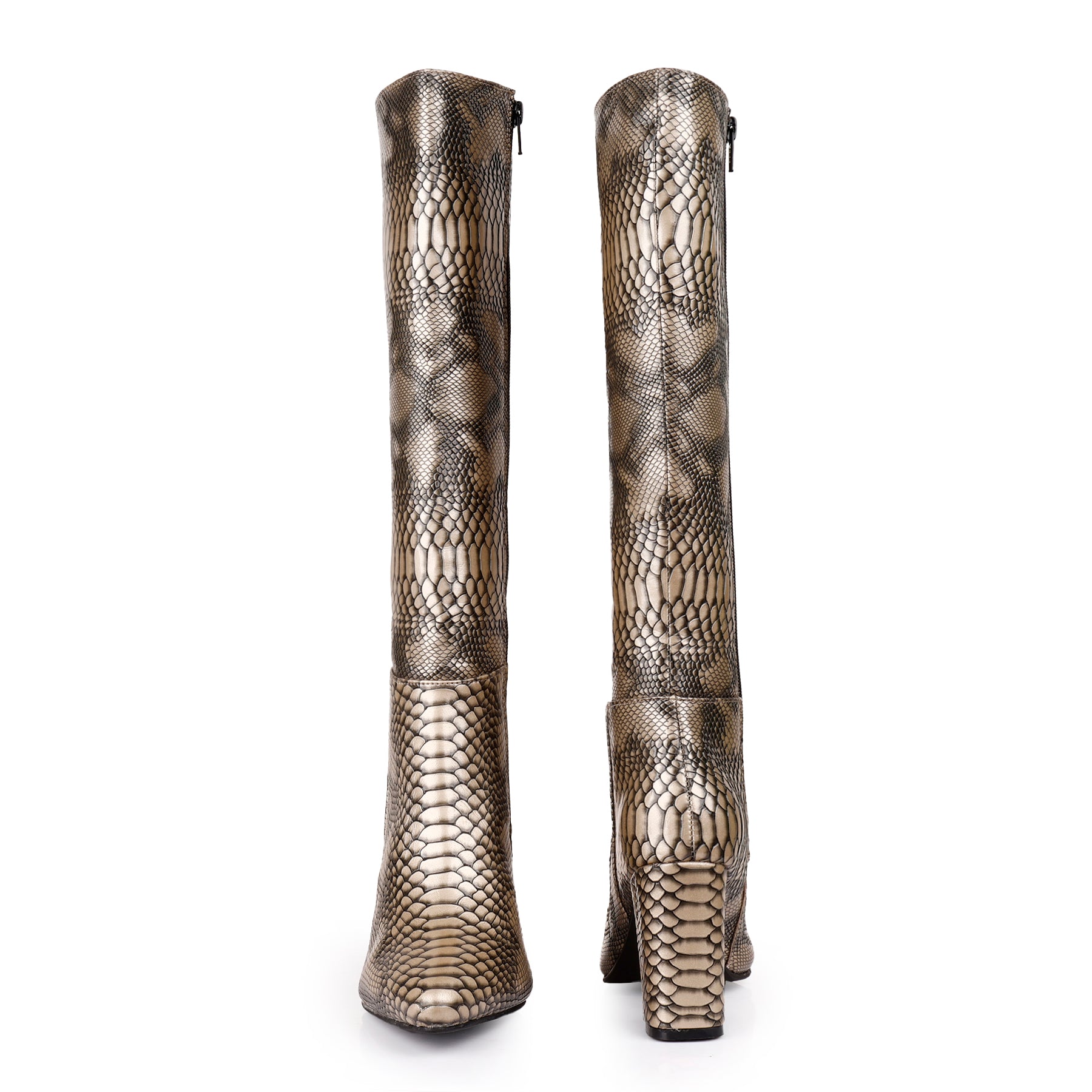 Women's Luxe Faux Snake Knee-High Boots – Black Gloss Finish