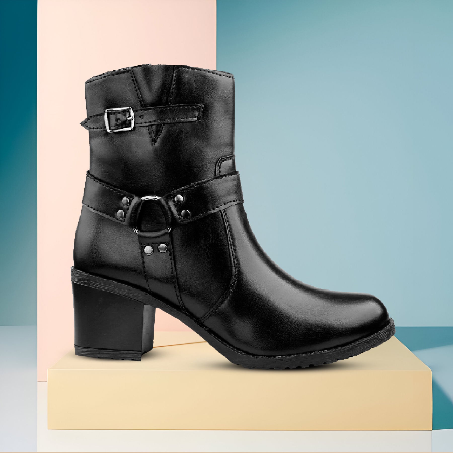 Elegant Black Vegan Ankle Zipper Boots for Women
