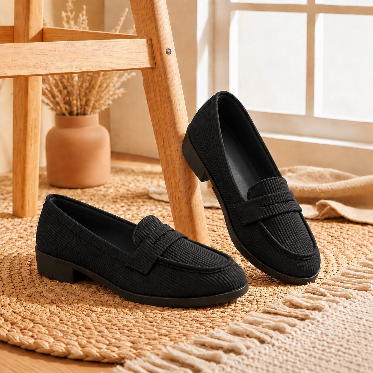 Marco Bellorri Womens Premium Ivory Textured Penny Loafers with All Day Comfort
