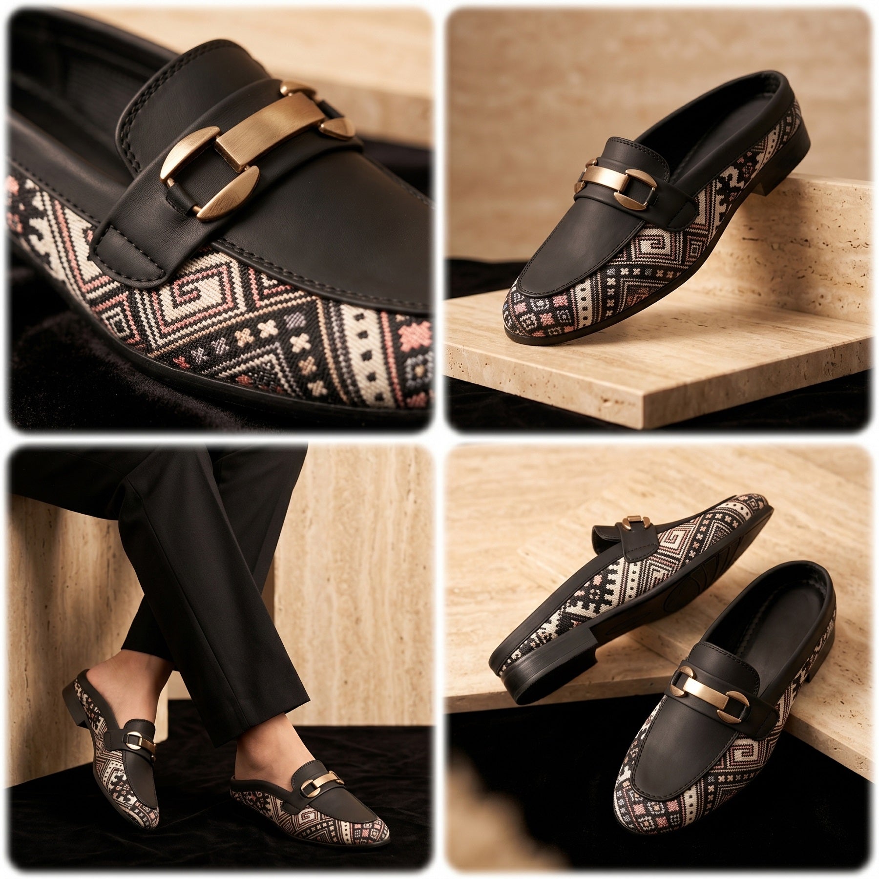 Marco Bellorri Womens Casual Luxury Backless Loafers with Woven Textile Detailing