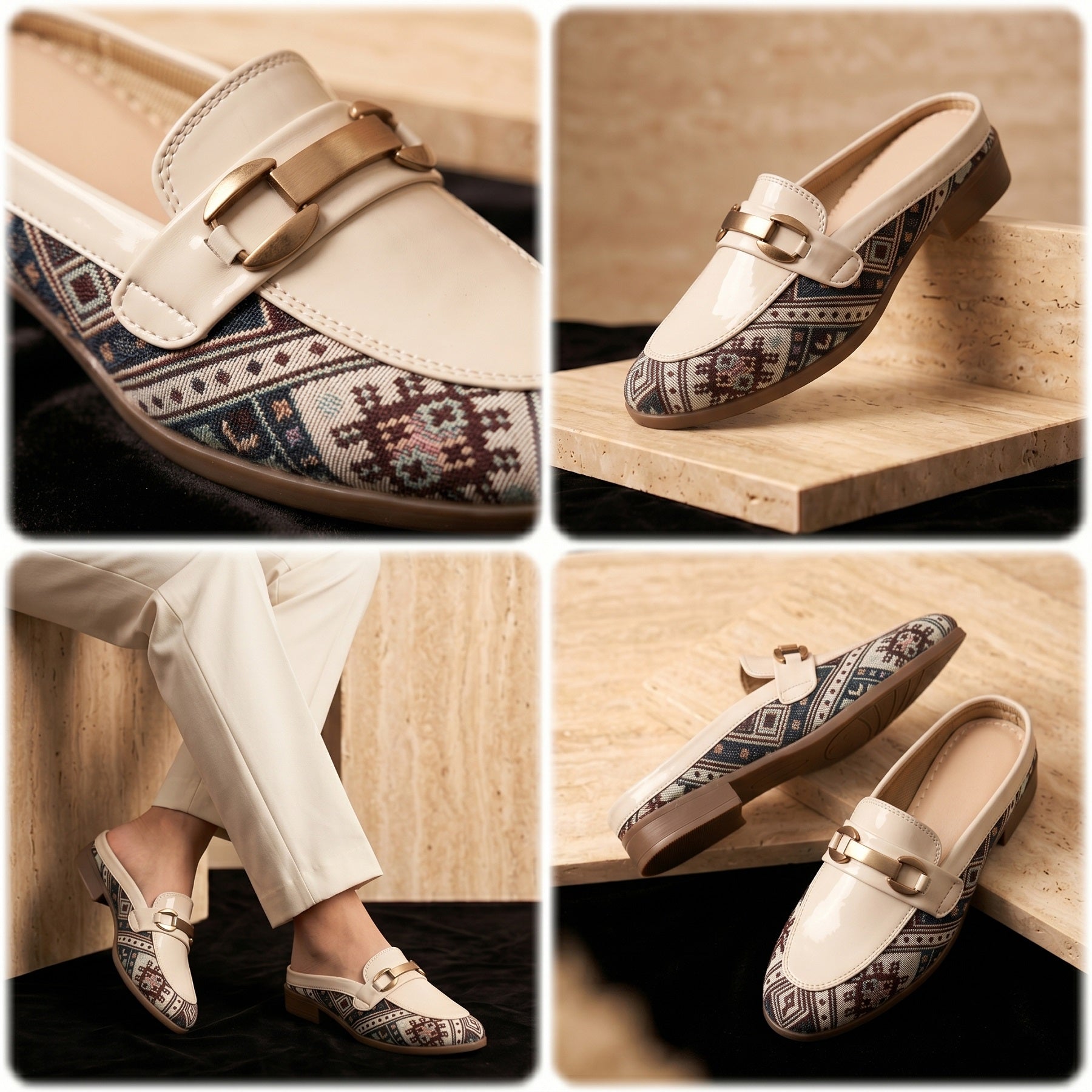 Marco Bellorri Womens Casual Luxury Backless Loafers with Woven Textile Detailing