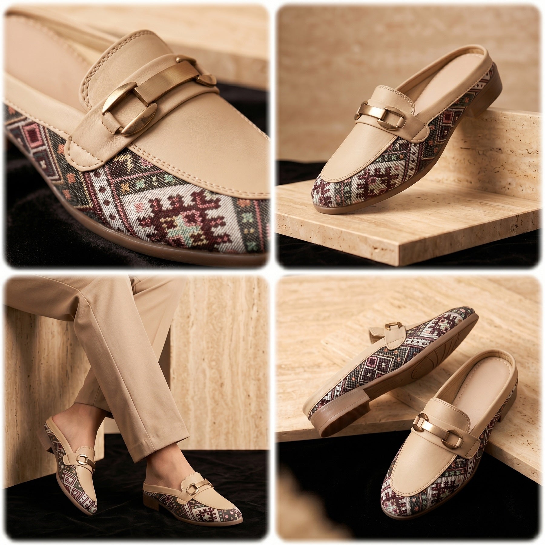 Marco Bellorri Womens Casual Luxury Backless Loafers with Woven Textile Detailing