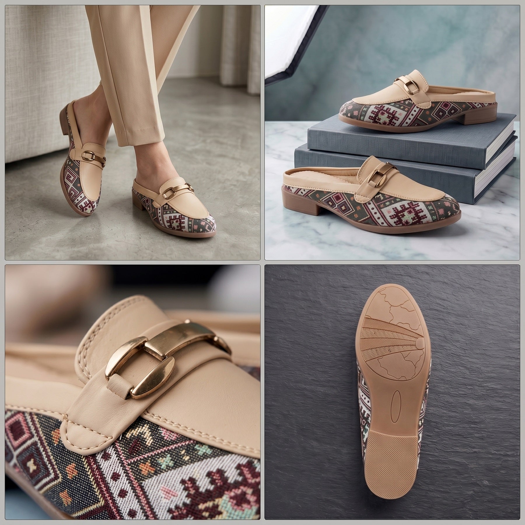 Marco Bellorri Womens Casual Luxury Backless Loafers with Woven Textile Detailing