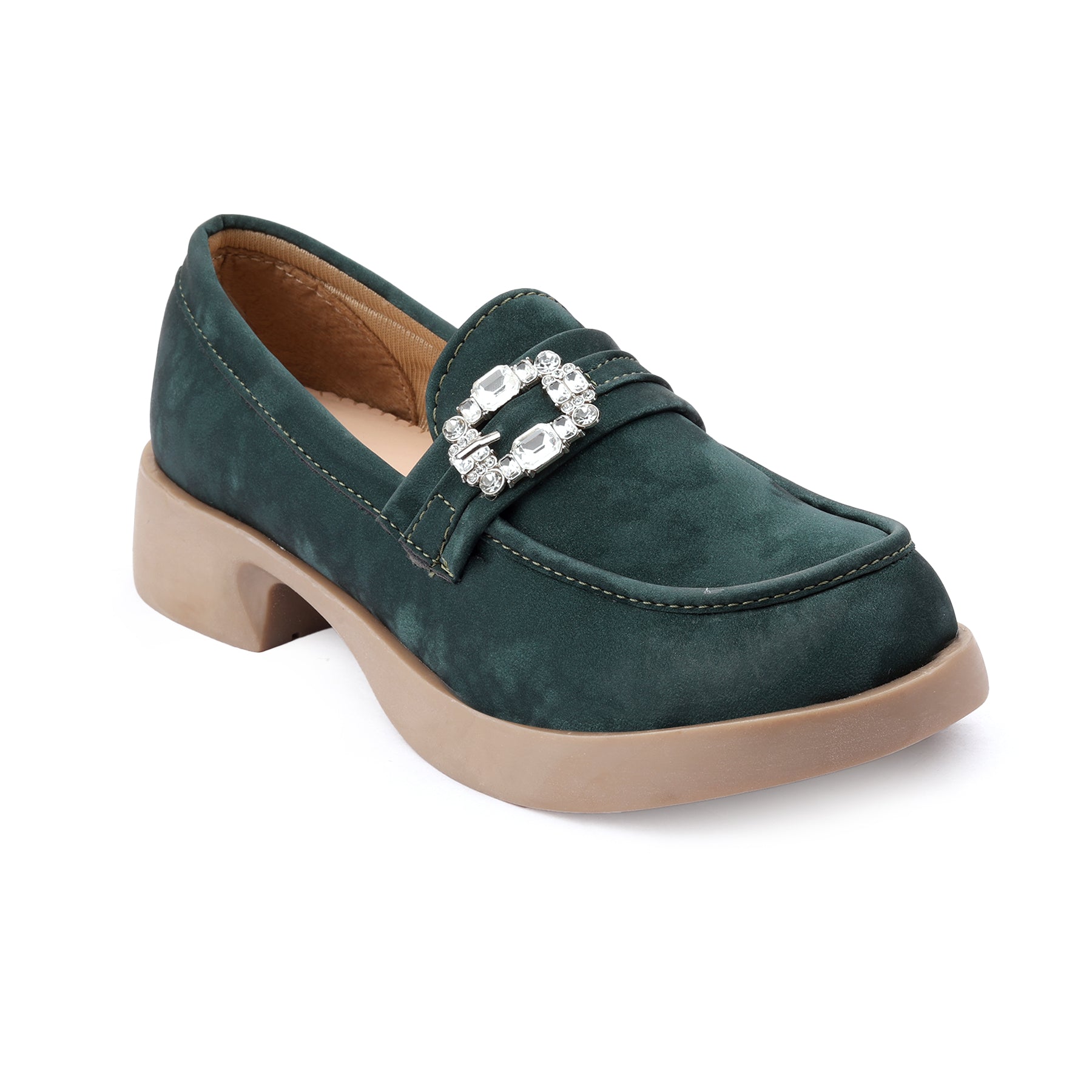 Marco Bellorri Womens Crystal Buckle Loafers with Cushioned Comfort