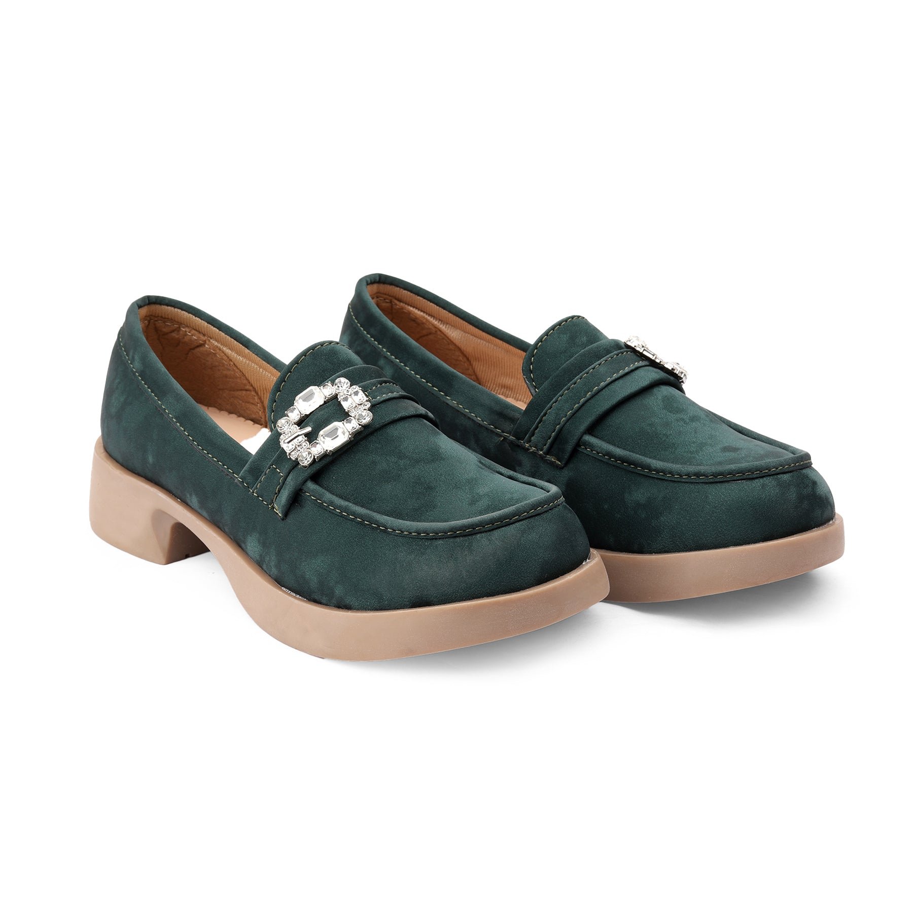 Marco Bellorri Womens Crystal Buckle Loafers with Cushioned Comfort
