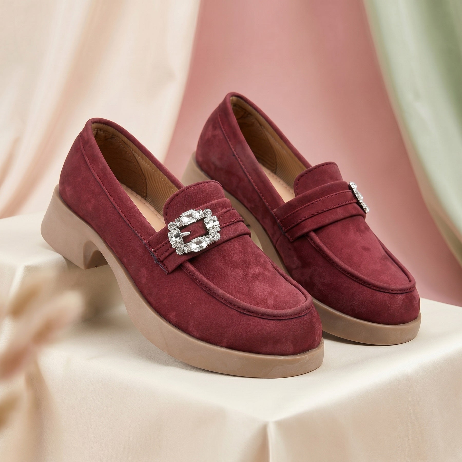 Marco Bellorri Womens Crystal Buckle Loafers with Cushioned Comfort