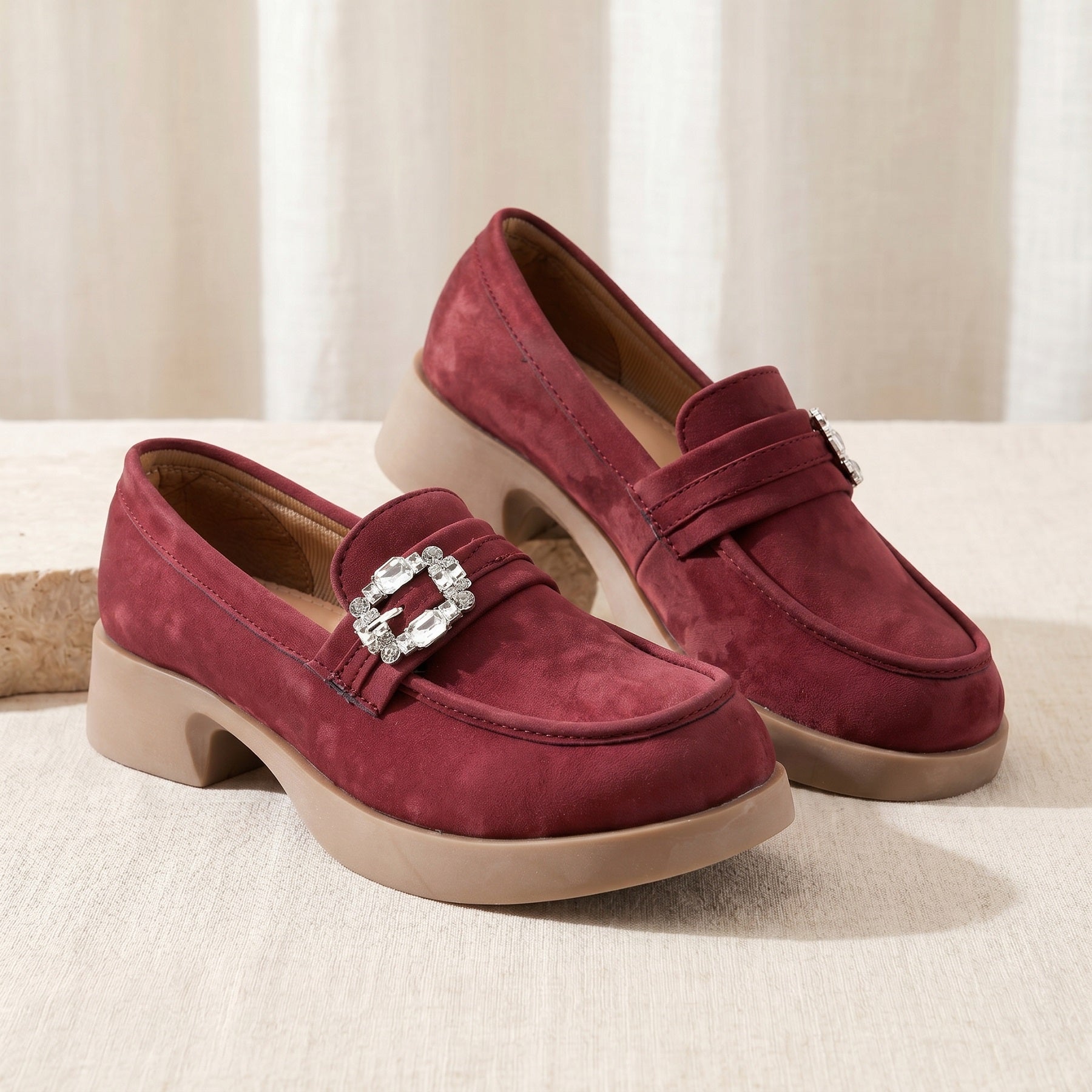 Marco Bellorri Womens Crystal Buckle Loafers with Cushioned Comfort
