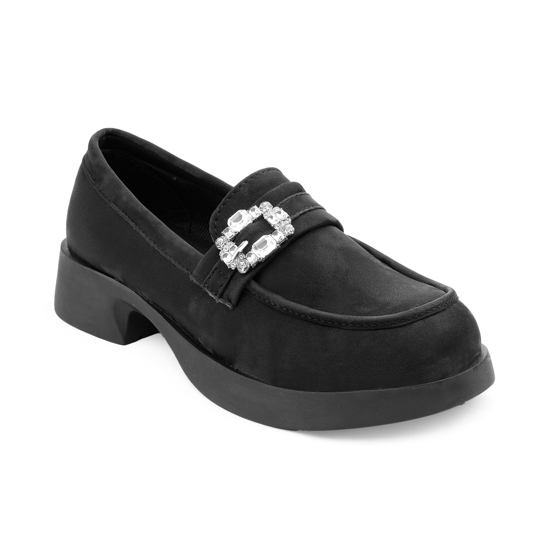 Marco Bellorri Womens Crystal Buckle Loafers with Cushioned Comfort