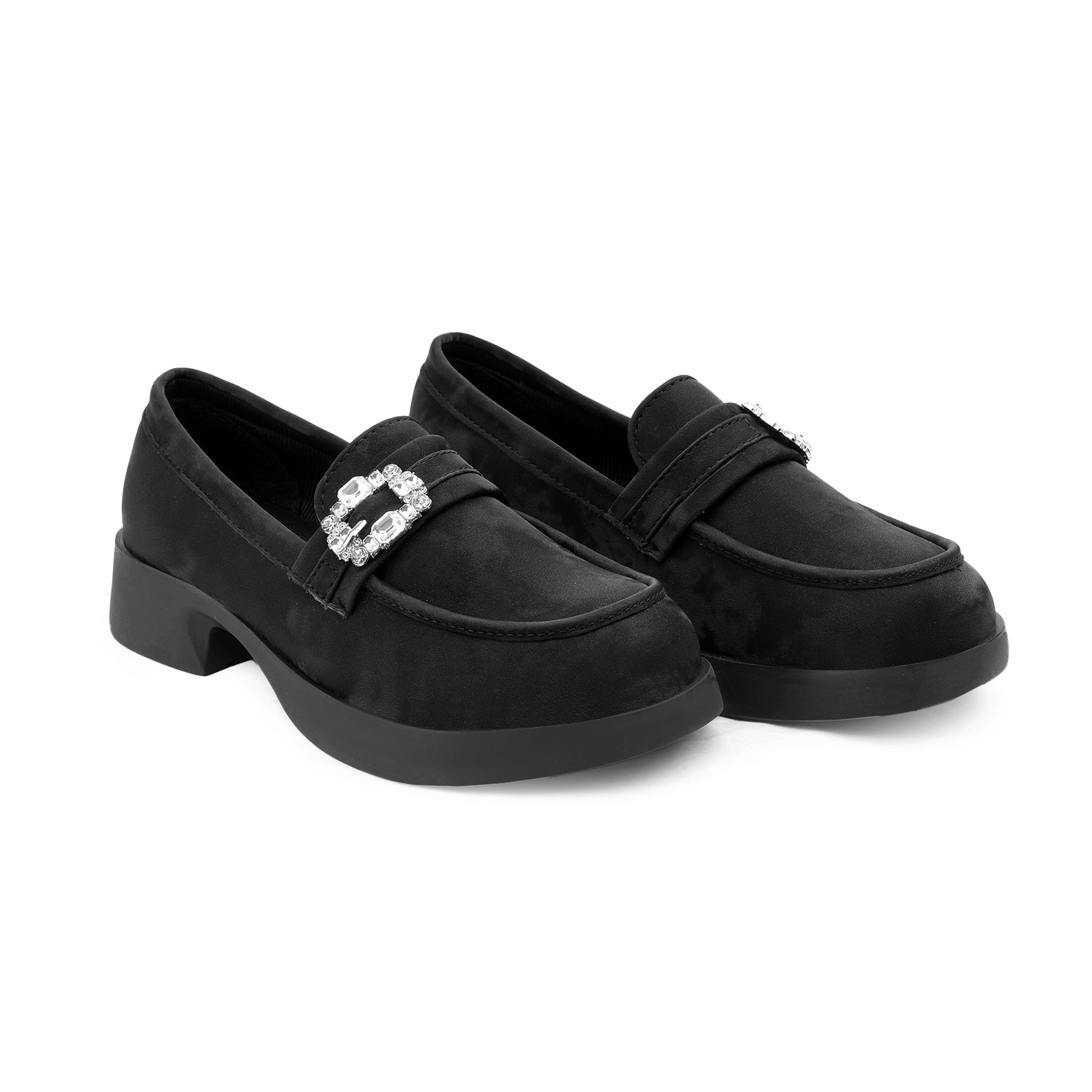 Marco Bellorri Womens Crystal Buckle Loafers with Cushioned Comfort