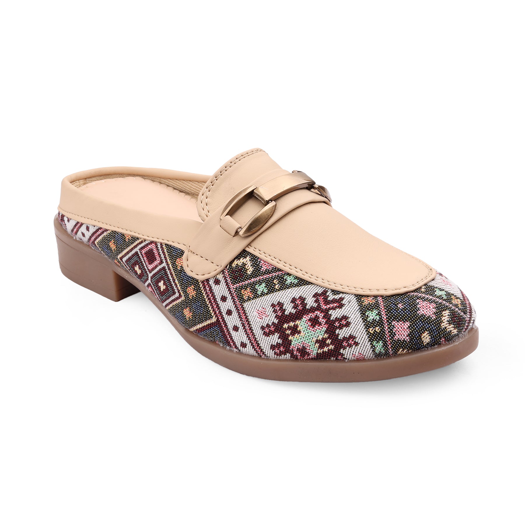 Marco Bellorri Womens Casual Luxury Backless Loafers with Woven Textile Detailing