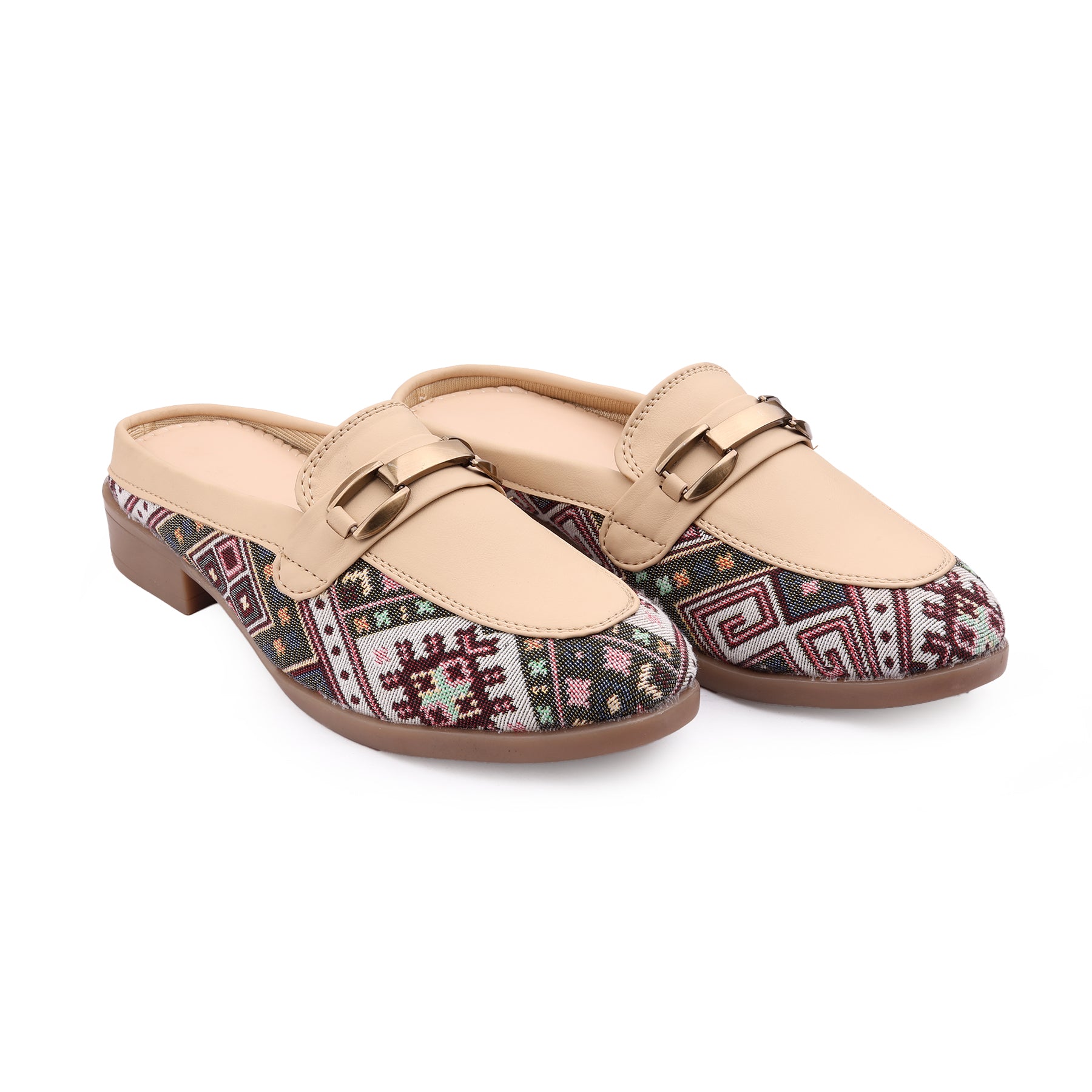 Marco Bellorri Womens Casual Luxury Backless Loafers with Woven Textile Detailing