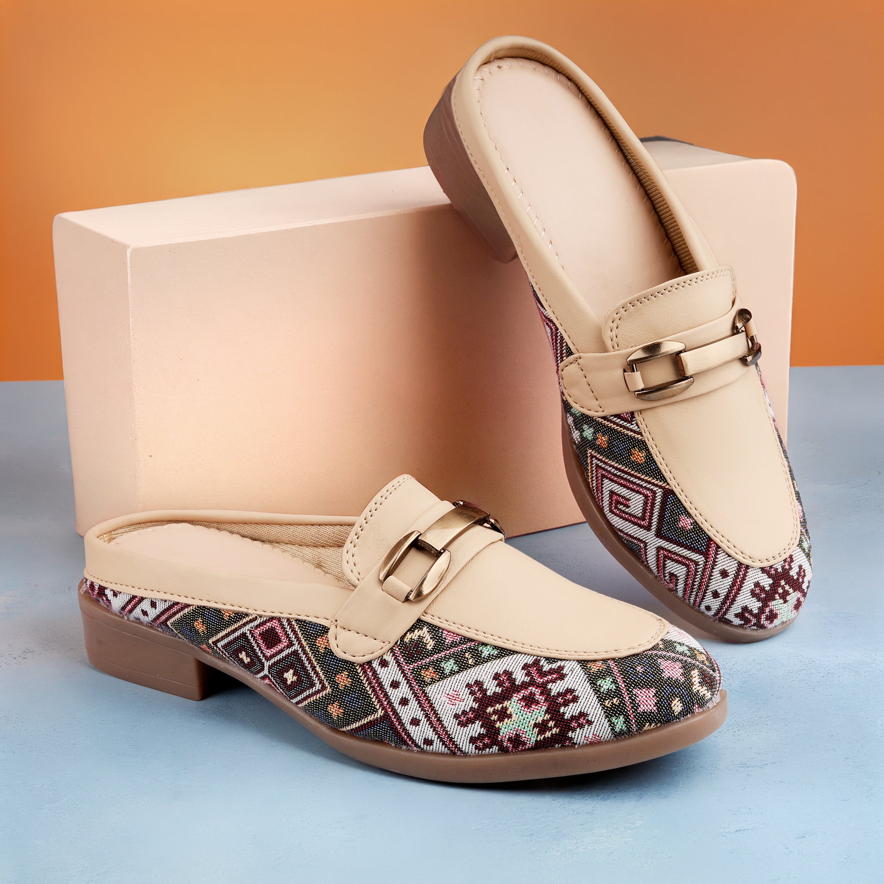 Marco Bellorri Womens Casual Luxury Backless Loafers with Woven Textile Detailing