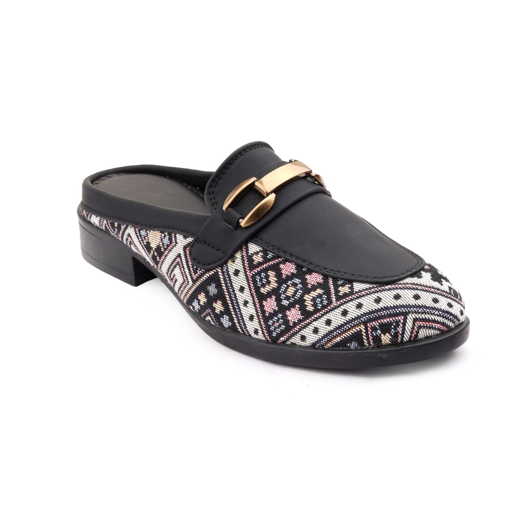 Marco Bellorri Womens Casual Luxury Backless Loafers with Woven Textile Detailing