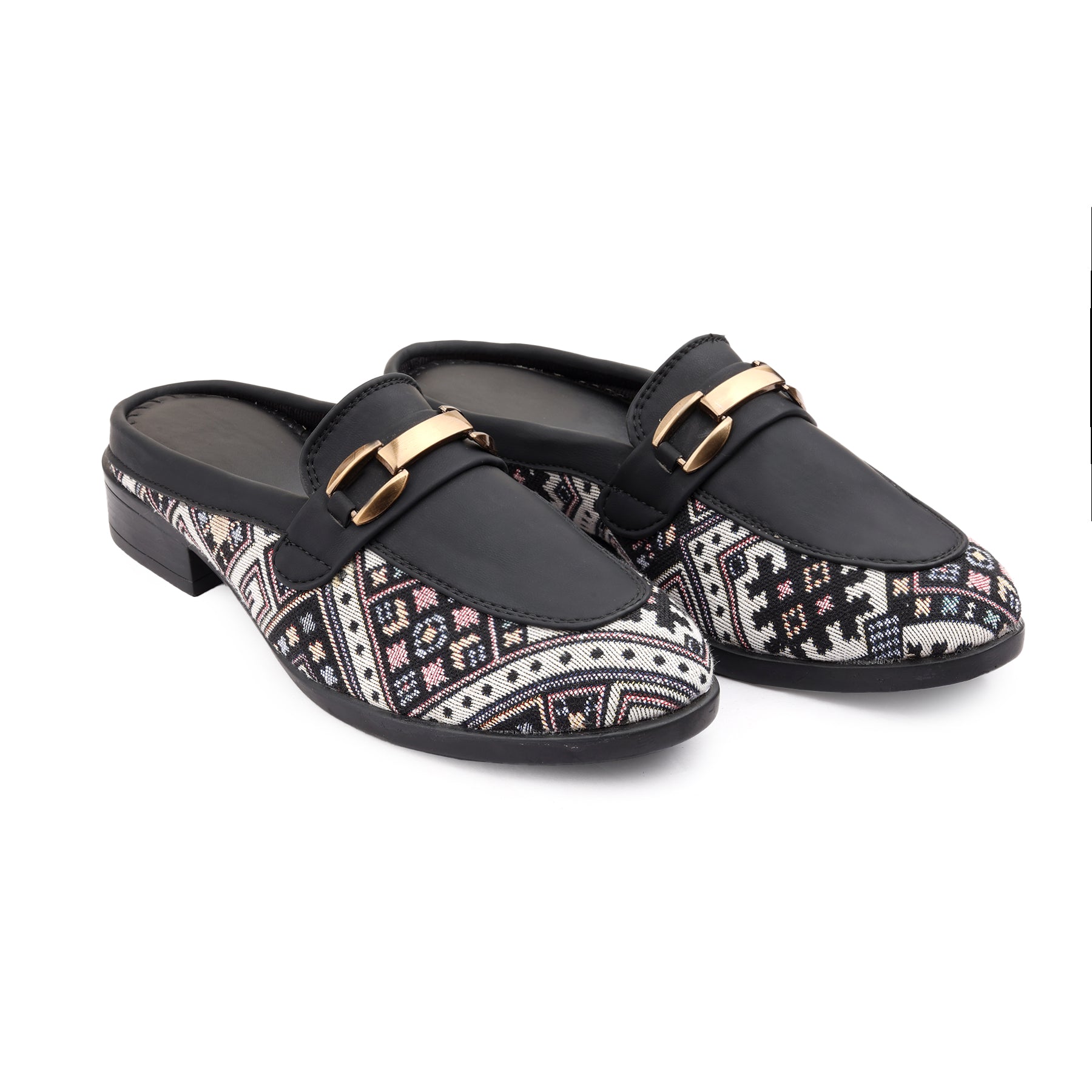 Marco Bellorri Womens Casual Luxury Backless Loafers with Woven Textile Detailing