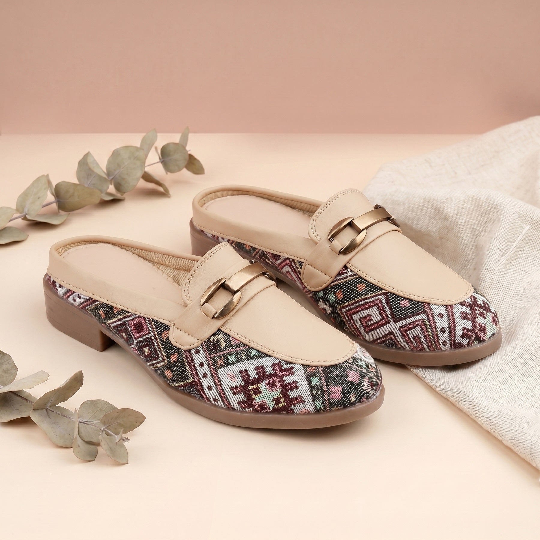 Marco Bellorri Womens Casual Luxury Backless Loafers with Woven Textile Detailing