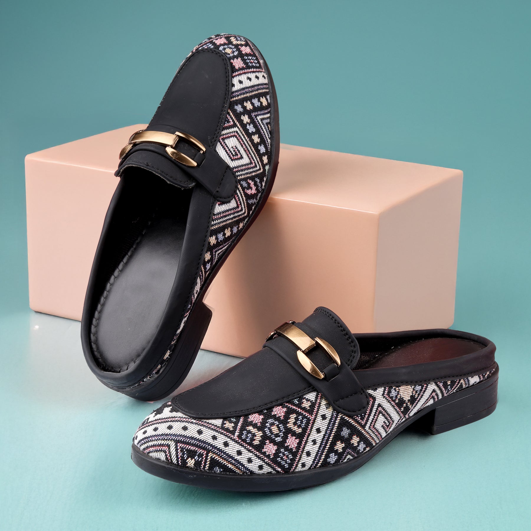 Marco Bellorri Womens Casual Luxury Backless Loafers with Woven Textile Detailing