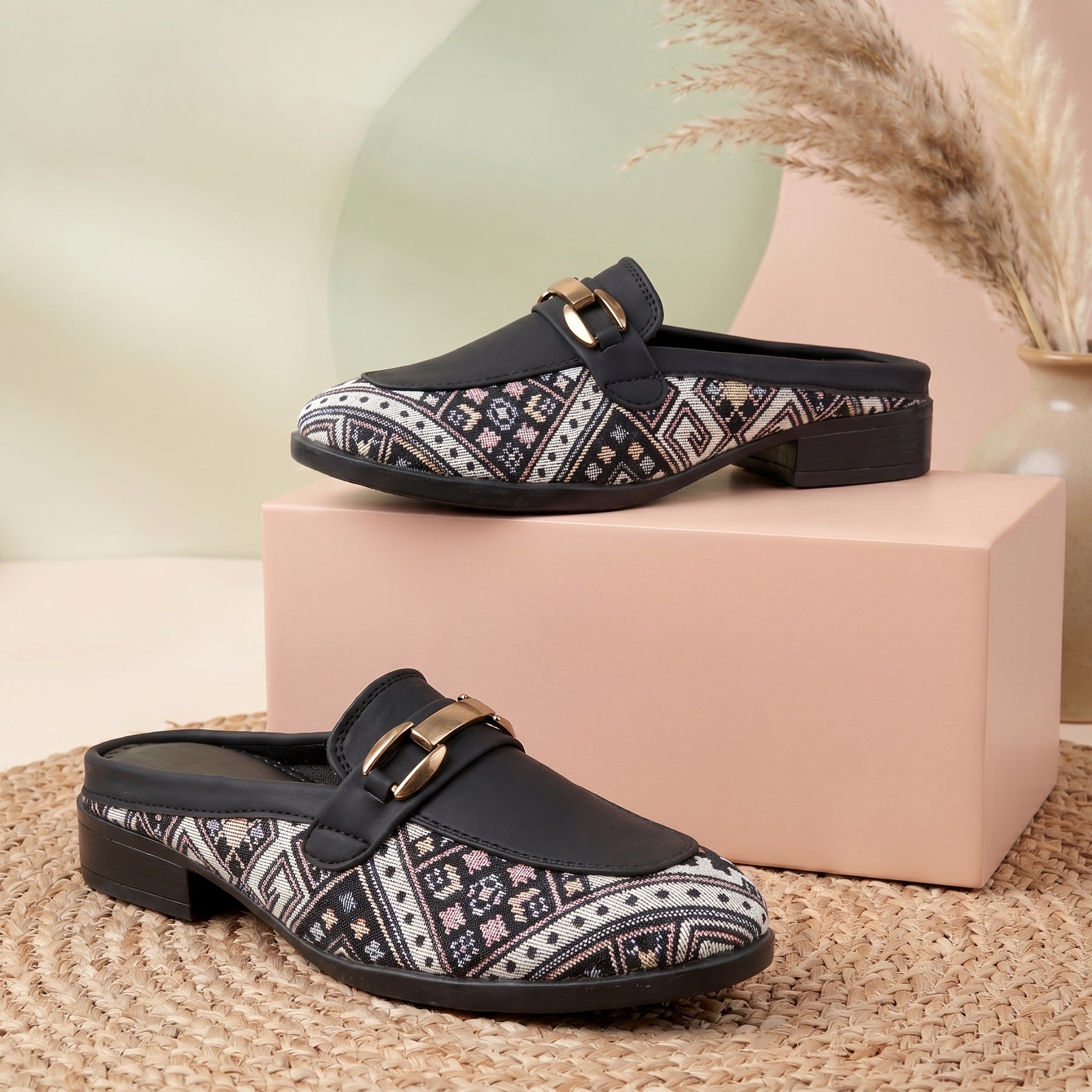 Marco Bellorri Womens Casual Luxury Backless Loafers with Woven Textile Detailing
