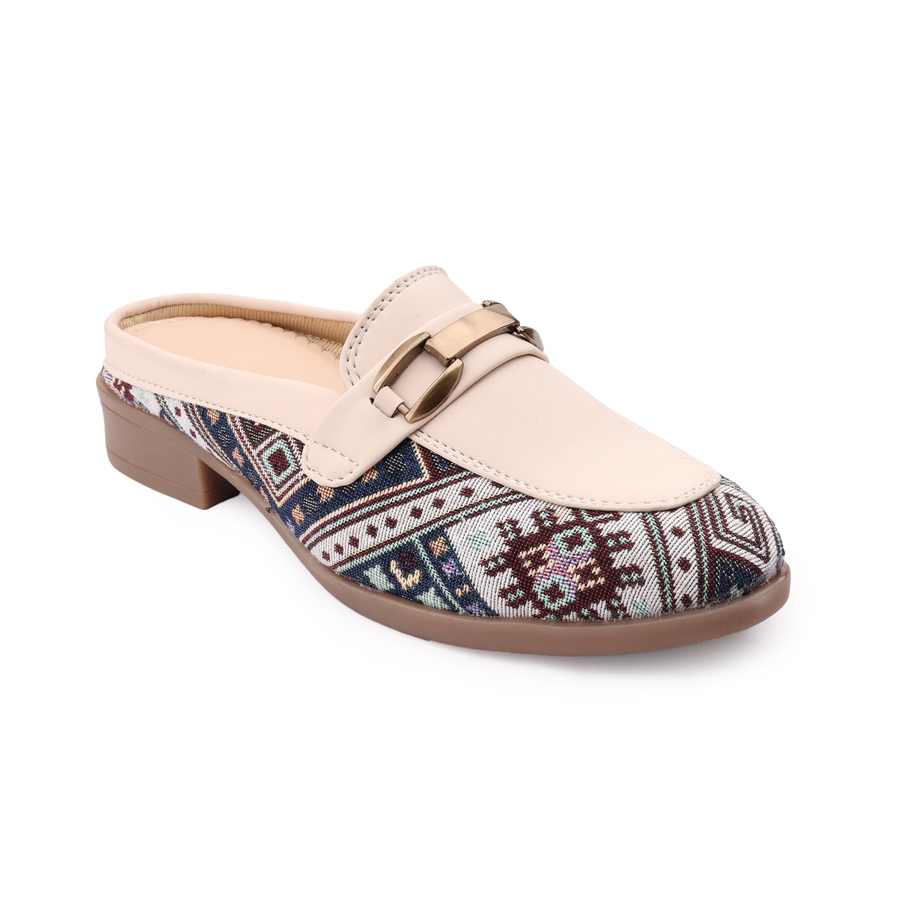 Marco Bellorri Womens Casual Luxury Backless Loafers with Woven Textile Detailing
