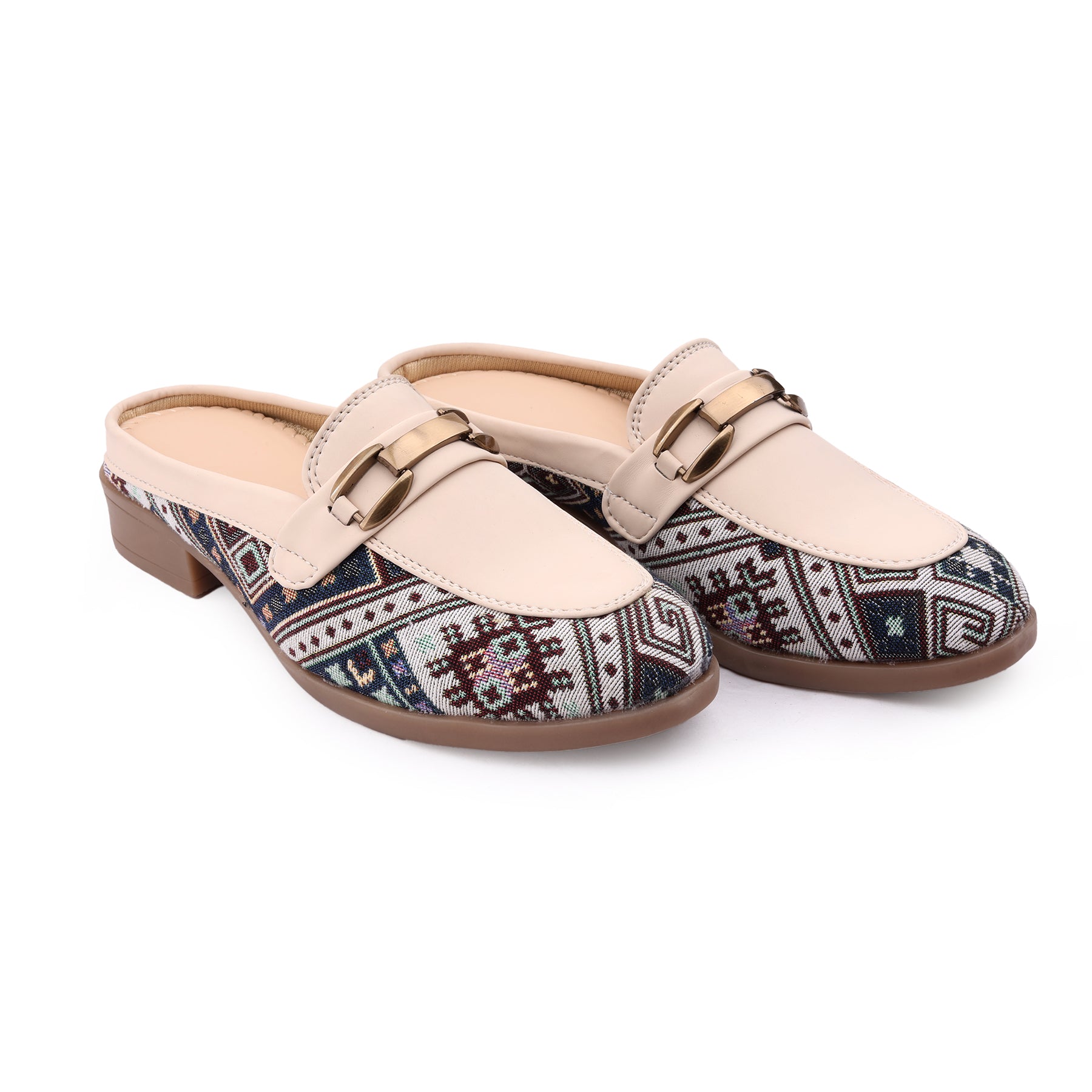 Marco Bellorri Womens Casual Luxury Backless Loafers with Woven Textile Detailing