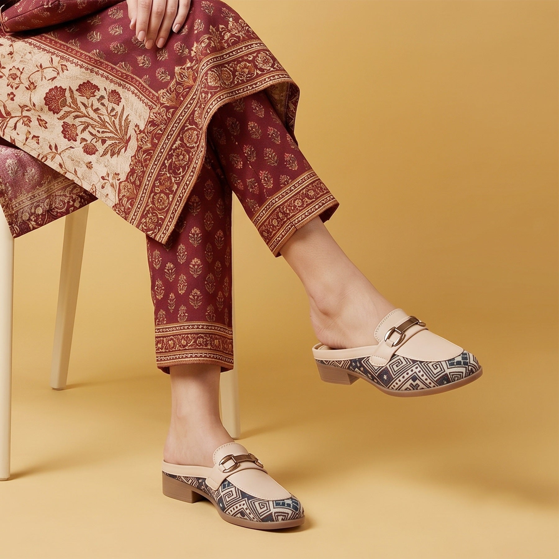 Marco Bellorri Womens Casual Luxury Backless Loafers with Woven Textile Detailing