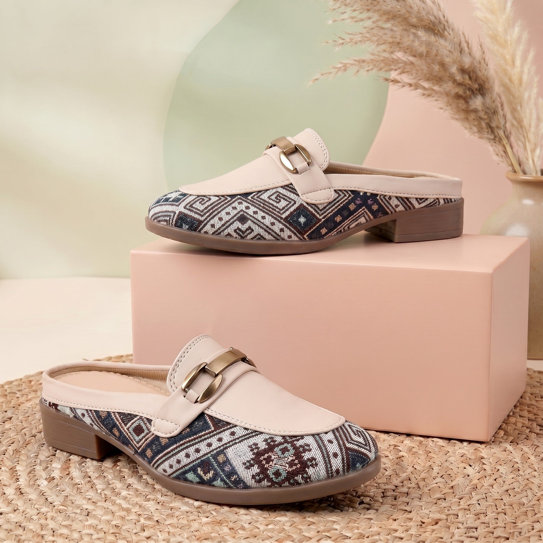 Marco Bellorri Womens Casual Luxury Backless Loafers with Woven Textile Detailing