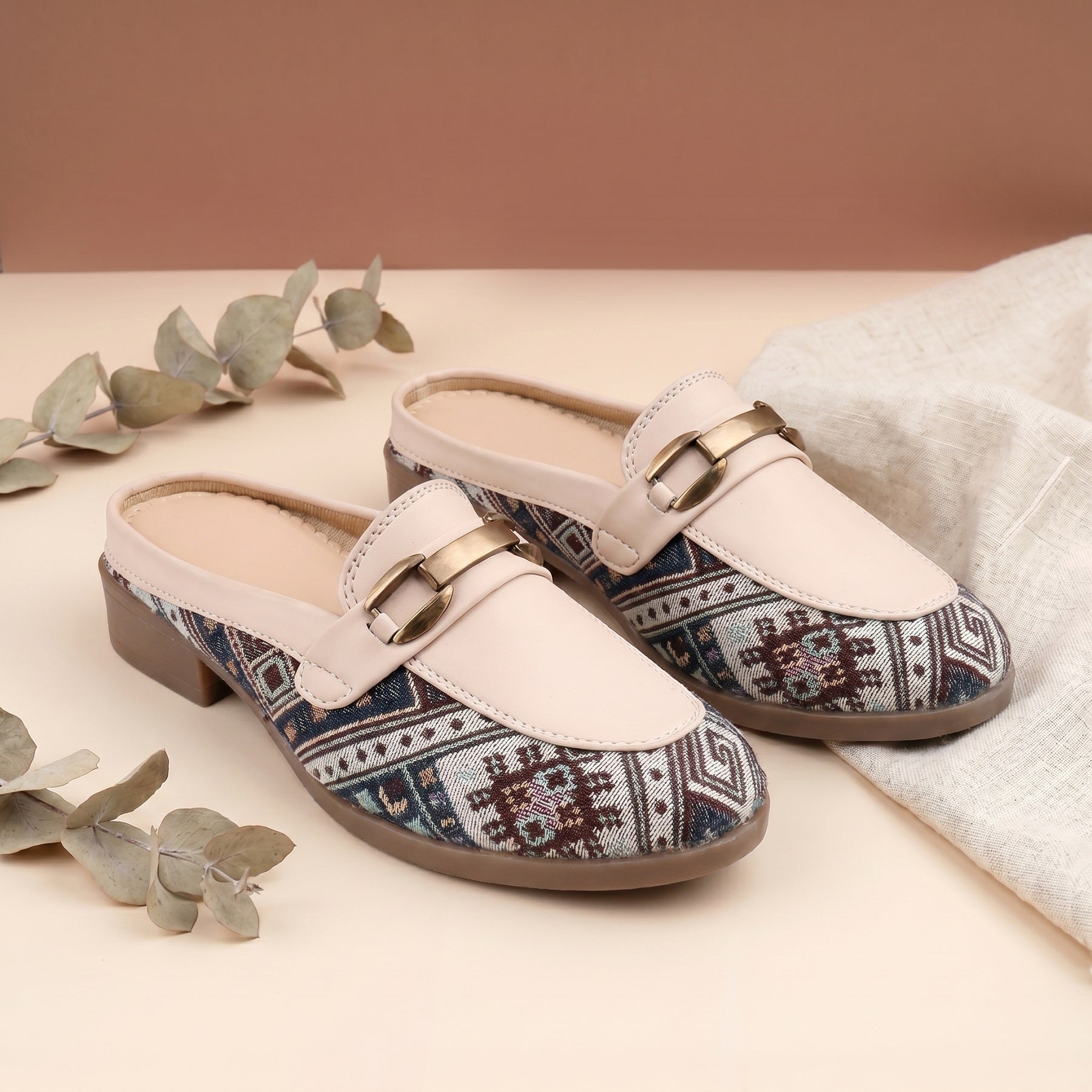 Marco Bellorri Womens Casual Luxury Backless Loafers with Woven Textile Detailing