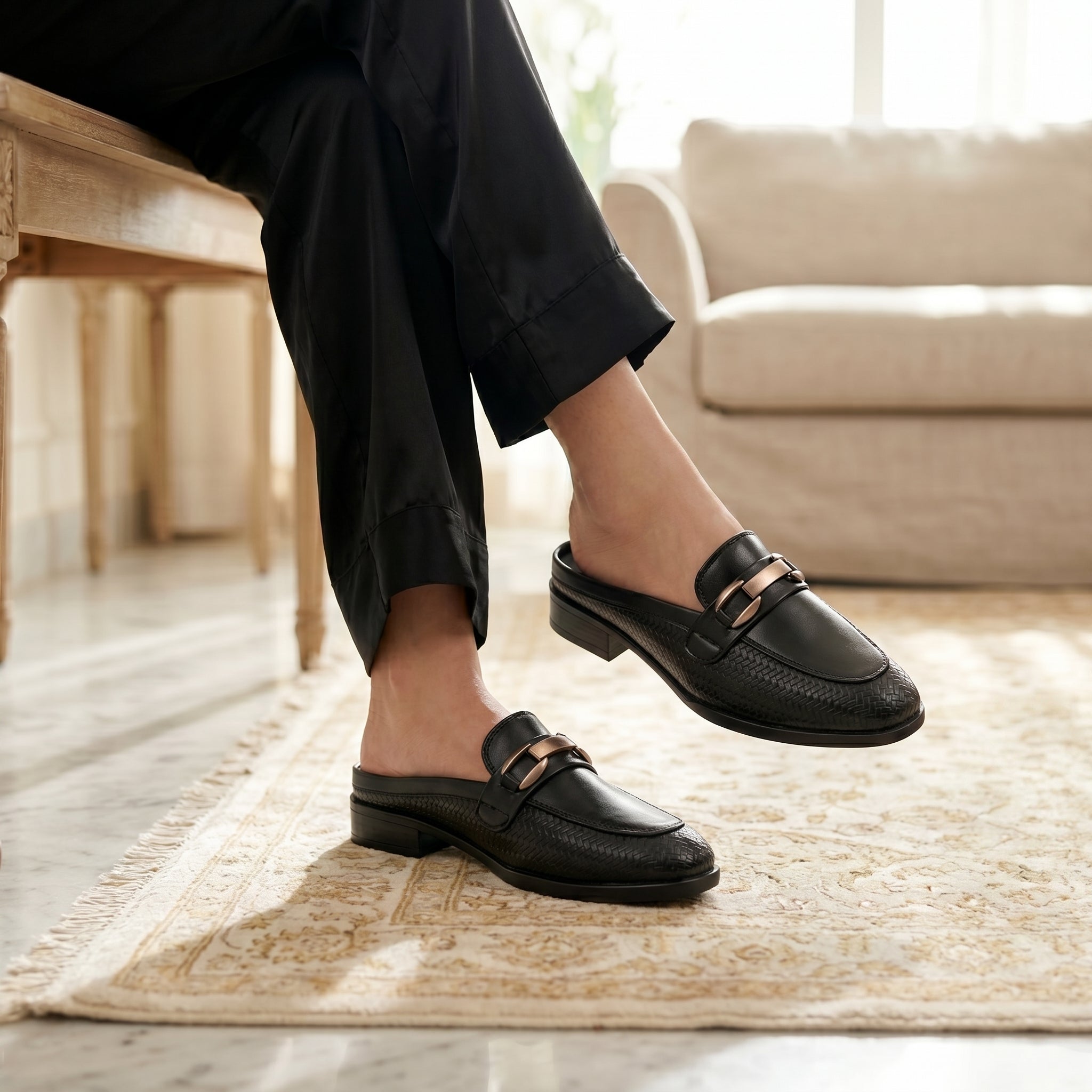 Marco Bellorri Elegant Black Slip On Mule Loafers for Women
