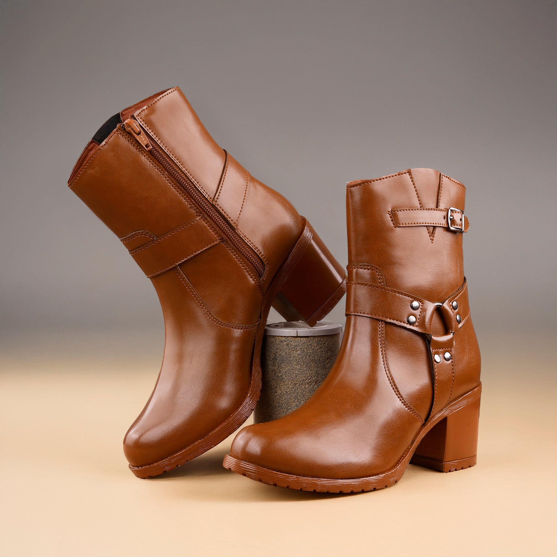 Elegant Black Vegan Ankle Zipper Boots for Women