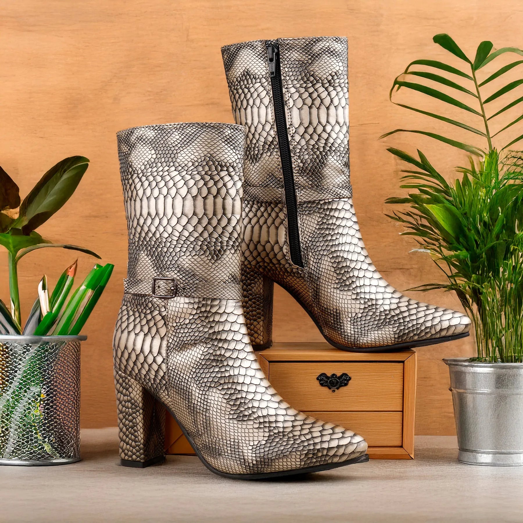Women’s gray vegan ankle-length boots premium comfort and cruelty-free