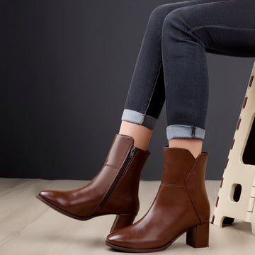 Luxury brown vegan ankle zipper boots for women – Marco Bellorri