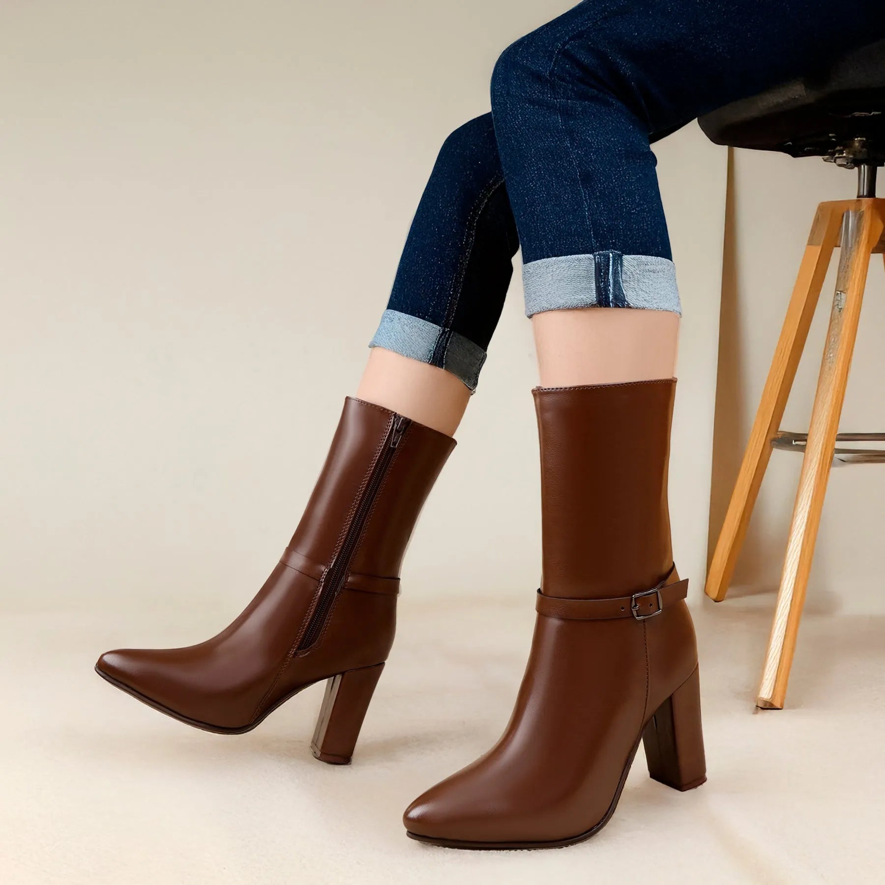 Women’s brown vegan ankle-length boots premium comfort cruelty-free leather finish