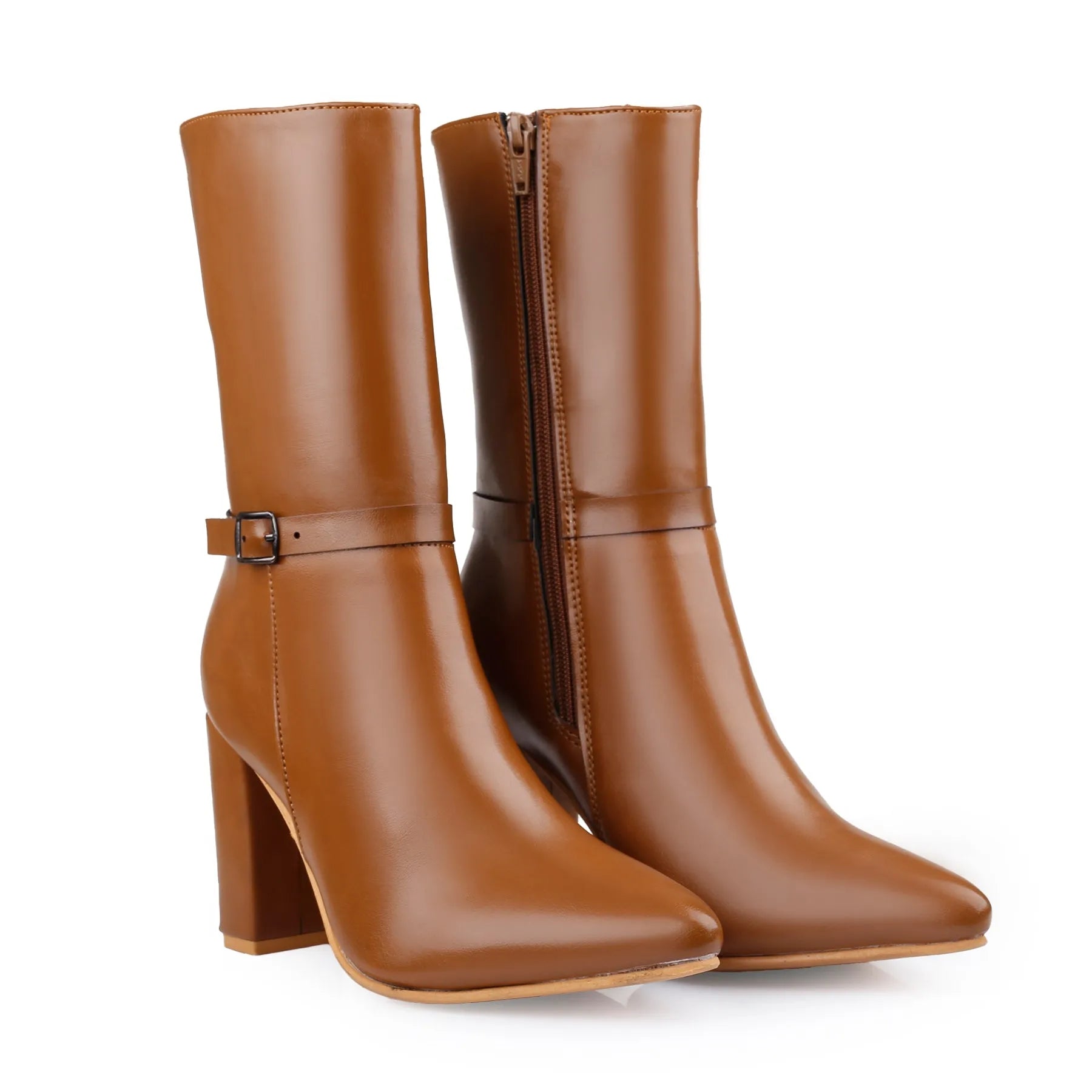 Women’s tan vegan ankle boots with refined shape and high-end vegan craftsmanship