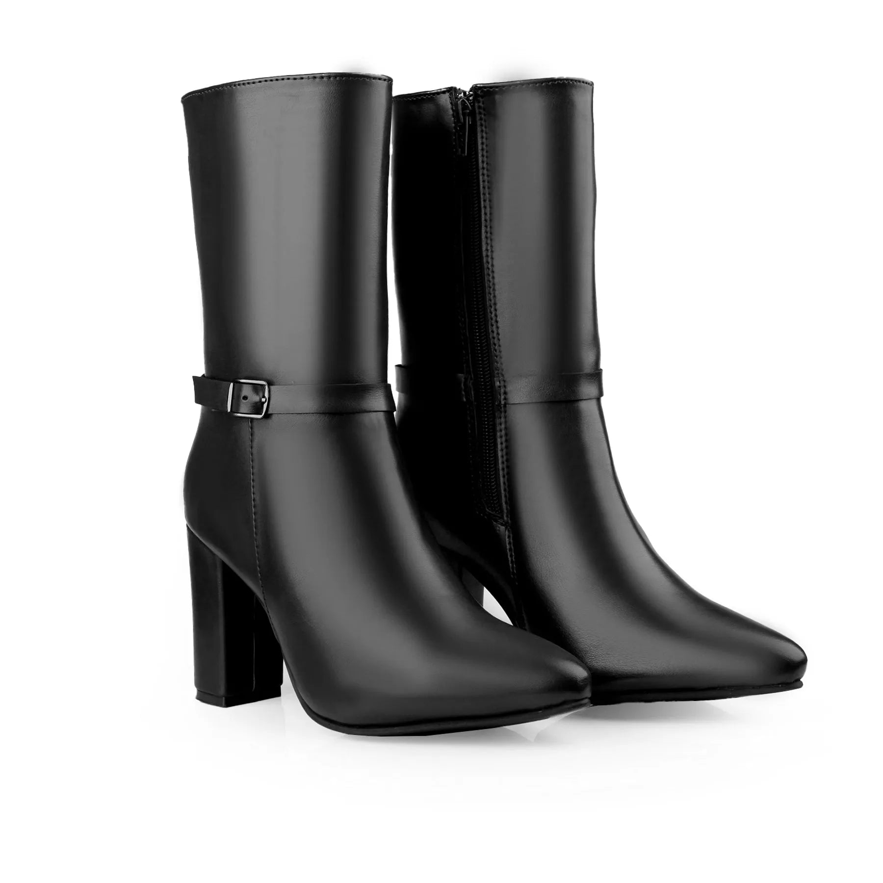 Designer black vegan ankle-length boots women sleek finish and ethical materials
