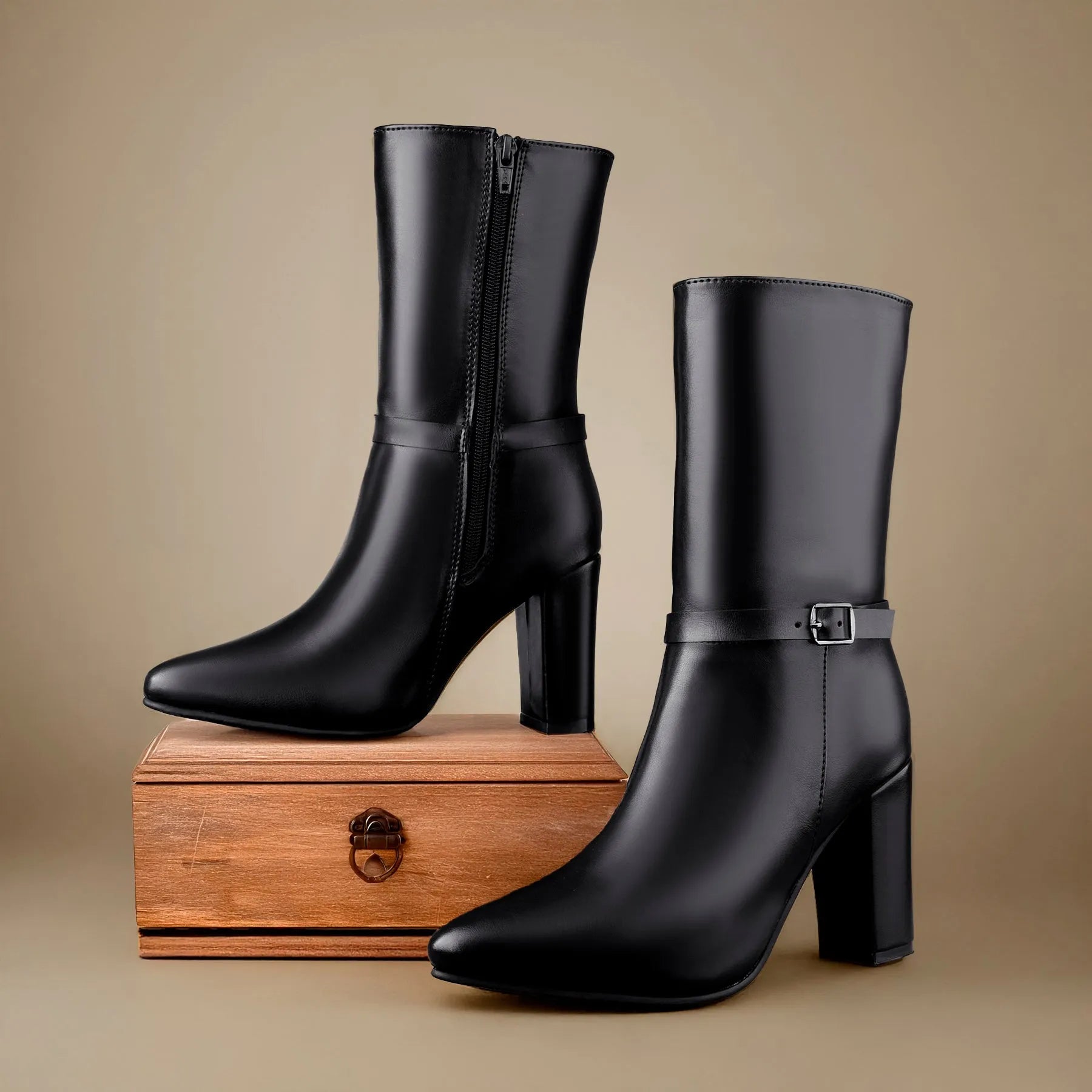 Women’s black vegan ankle-length boots premium comfort cruelty-free leather finish