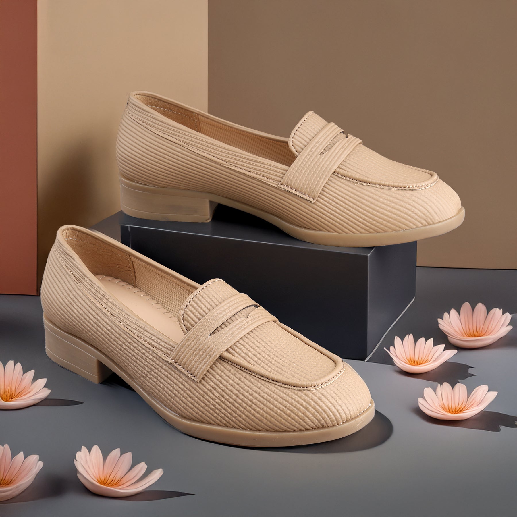 Marco Bellorri Womens Premium Ivory Textured Penny Loafers with All Day Comfort