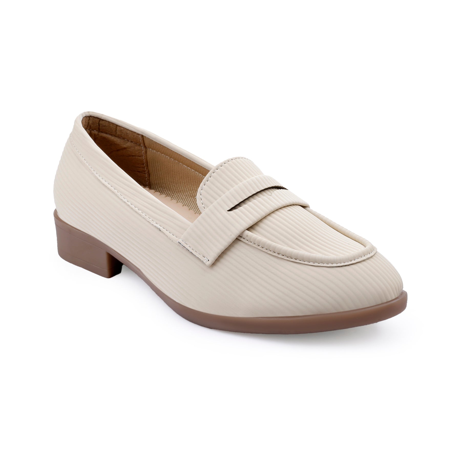 Marco Bellorri Womens Premium Ivory Textured Penny Loafers with All Day Comfort