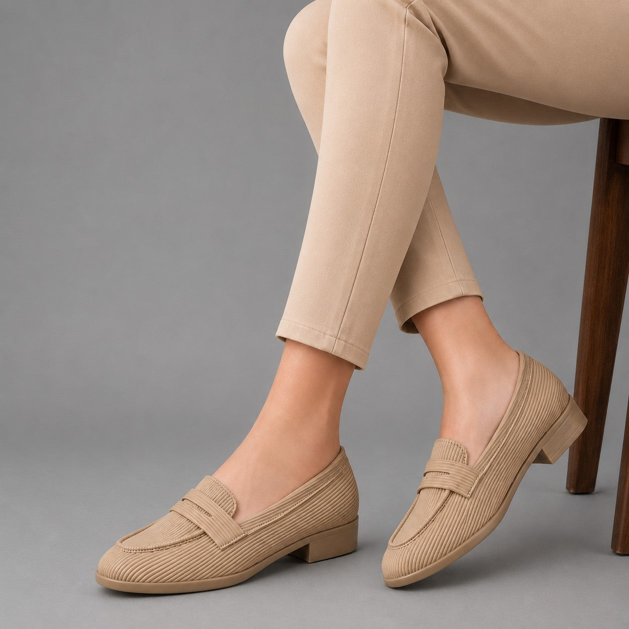 Marco Bellorri Womens Premium Ivory Textured Penny Loafers with All Day Comfort