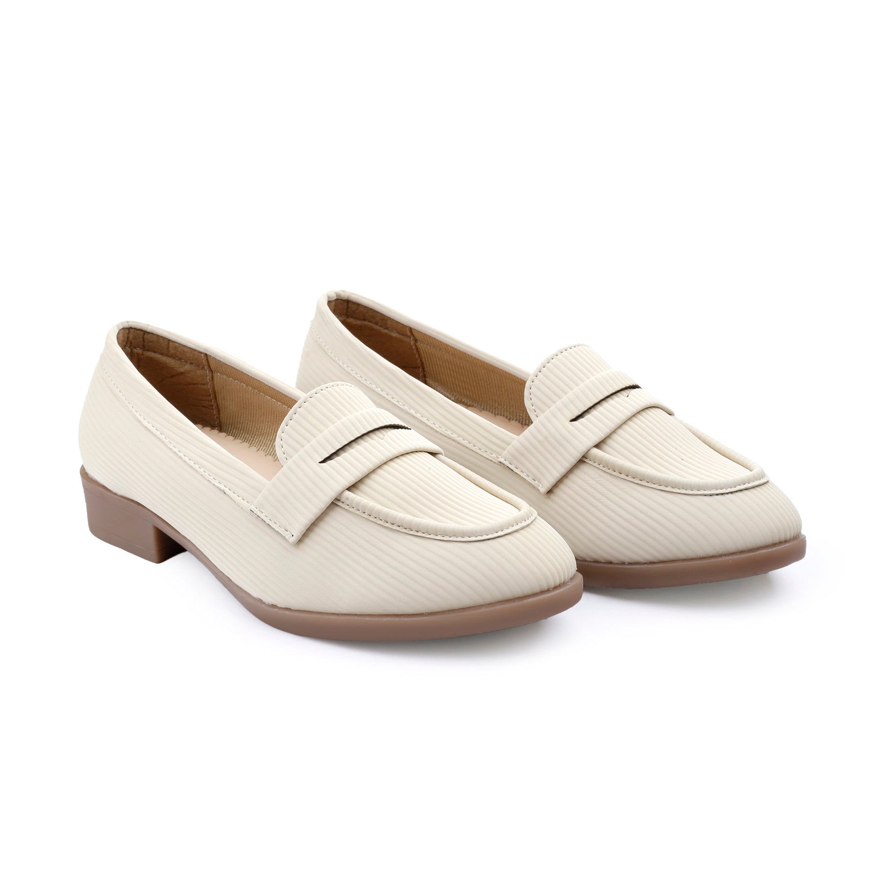 Marco Bellorri Womens Premium Ivory Textured Penny Loafers with All Day Comfort
