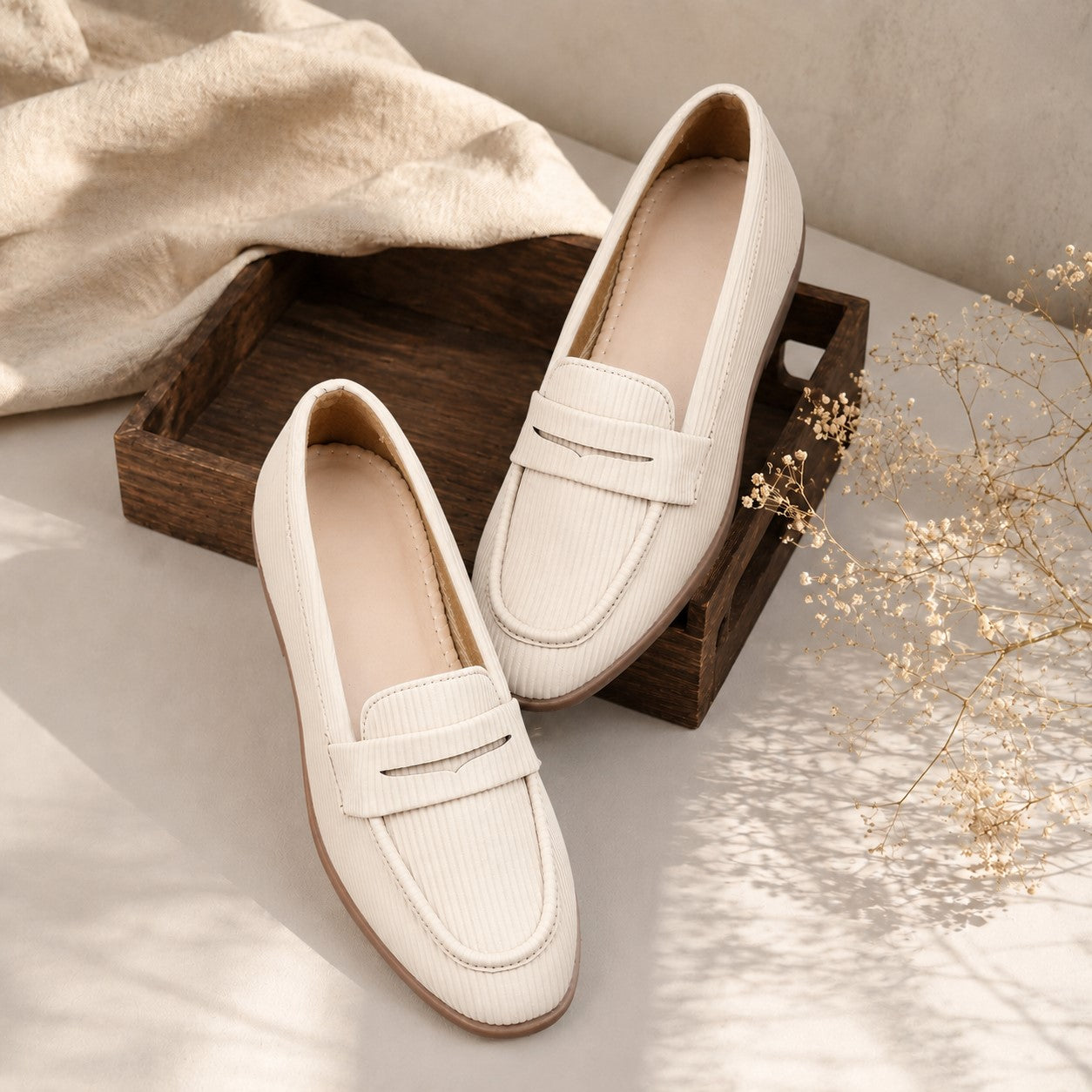 Marco Bellorri Womens Premium Ivory Textured Penny Loafers with All Day Comfort