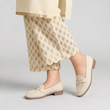 Marco Bellorri Womens Premium Ivory Textured Penny Loafers with All Day Comfort