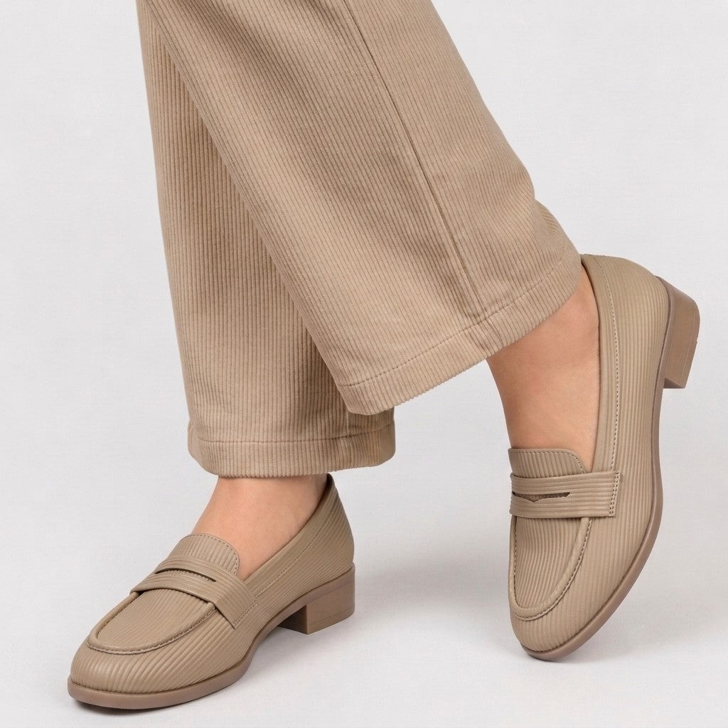 Marco Bellorri Womens Premium Ivory Textured Penny Loafers with All Day Comfort